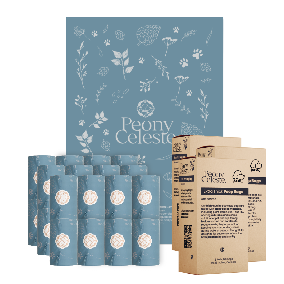 Extra Thick Plant Based Poop Bags by Peony Celeste